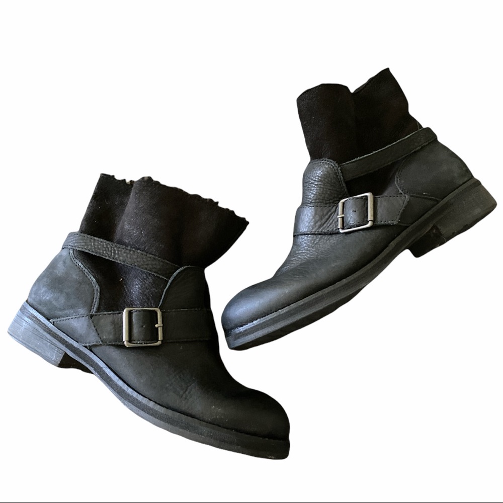 ASH Black Sherpa Fur Lined Ankle Boots Size 38/US 8
